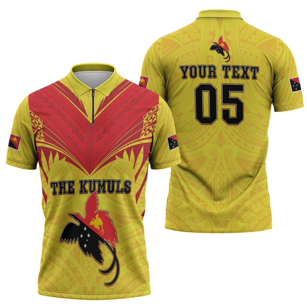 Papua New Guinea Rugby Custom Zipper Polo Shirt Kumuls Heritage