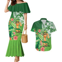 Aloha Hawaii St Patrick's Day Couples Matching Mermaid Dress and Hawaiian Shirt Polynesian Style