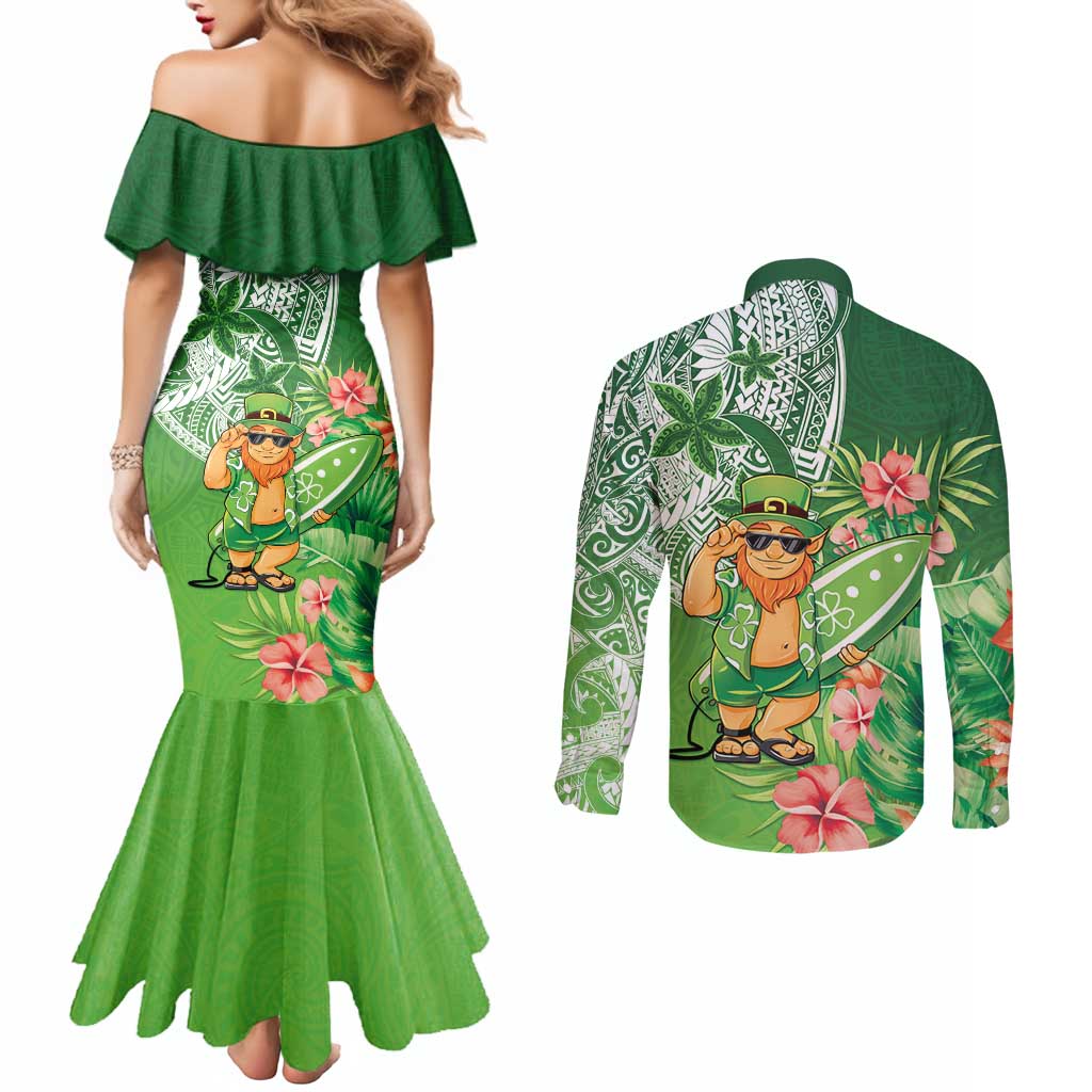 Aloha Hawaii St Patrick's Day Couples Matching Mermaid Dress and Long Sleeve Button Shirt Polynesian Style