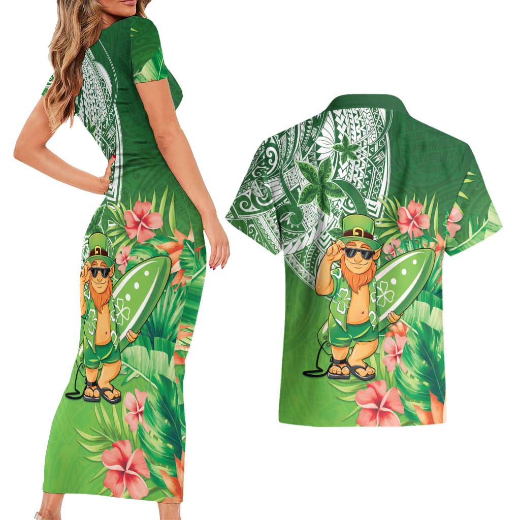 Aloha Hawaii St Patrick's Day Couples Matching Short Sleeve Bodycon Dress and Hawaiian Shirt Polynesian Style