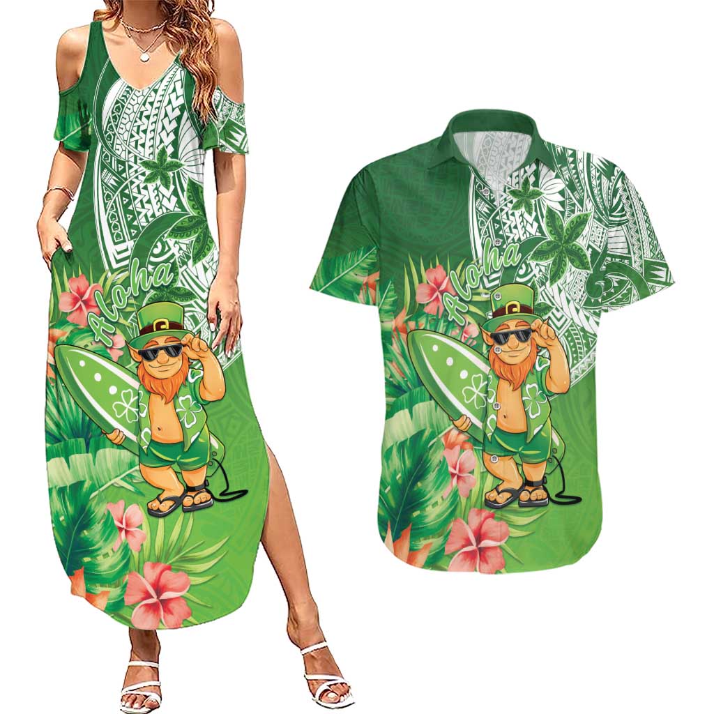 Aloha Hawaii St Patrick's Day Couples Matching Summer Maxi Dress and Hawaiian Shirt Polynesian Style