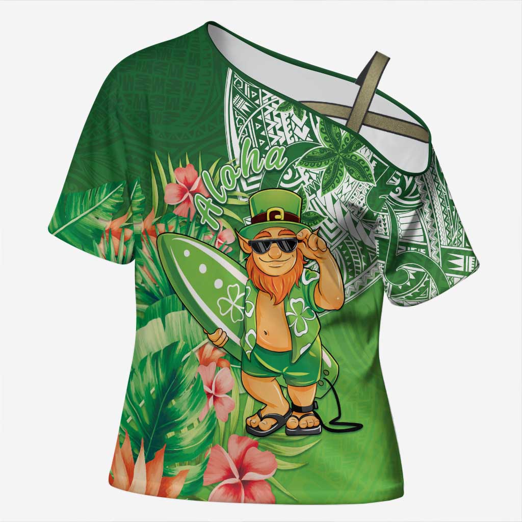 Aloha Hawaii St Patrick's Day Cross Shoulder Shirt Polynesian Style