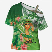 Aloha Hawaii St Patrick's Day Cross Shoulder Shirt Polynesian Style