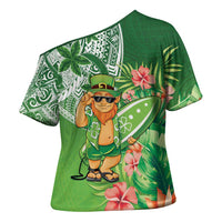 Aloha Hawaii St Patrick's Day Cross Shoulder Shirt Polynesian Style
