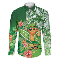 Aloha Hawaii St Patrick's Day Family Matching Long Sleeve Bodycon Dress and Hawaiian Shirt Polynesian Style LT05 Dad's Shirt - Long Sleeve Green - Polynesian Pride