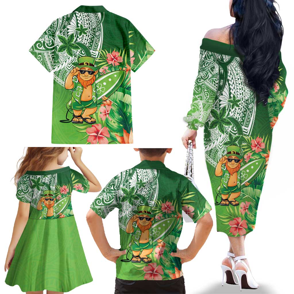 Aloha Hawaii St Patrick's Day Family Matching Off The Shoulder Long Sleeve Dress and Hawaiian Shirt Polynesian Style LT05 - Polynesian Pride