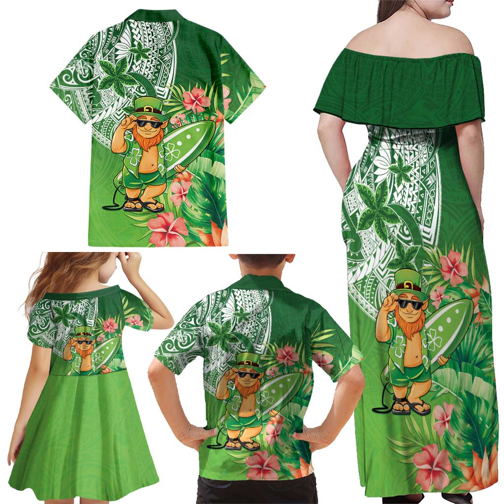 Aloha Hawaii St Patrick's Day Family Matching Off Shoulder Maxi Dress and Hawaiian Shirt Polynesian Style