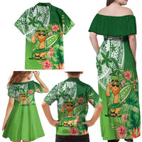 Aloha Hawaii St Patrick's Day Family Matching Off Shoulder Maxi Dress and Hawaiian Shirt Polynesian Style