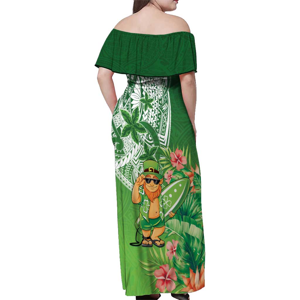 Aloha Hawaii St Patrick's Day Family Matching Off Shoulder Maxi Dress and Hawaiian Shirt Polynesian Style