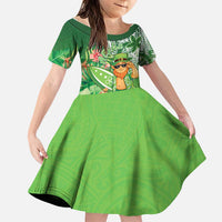 Aloha Hawaii St Patrick's Day Family Matching Off Shoulder Short Dress and Hawaiian Shirt Polynesian Style