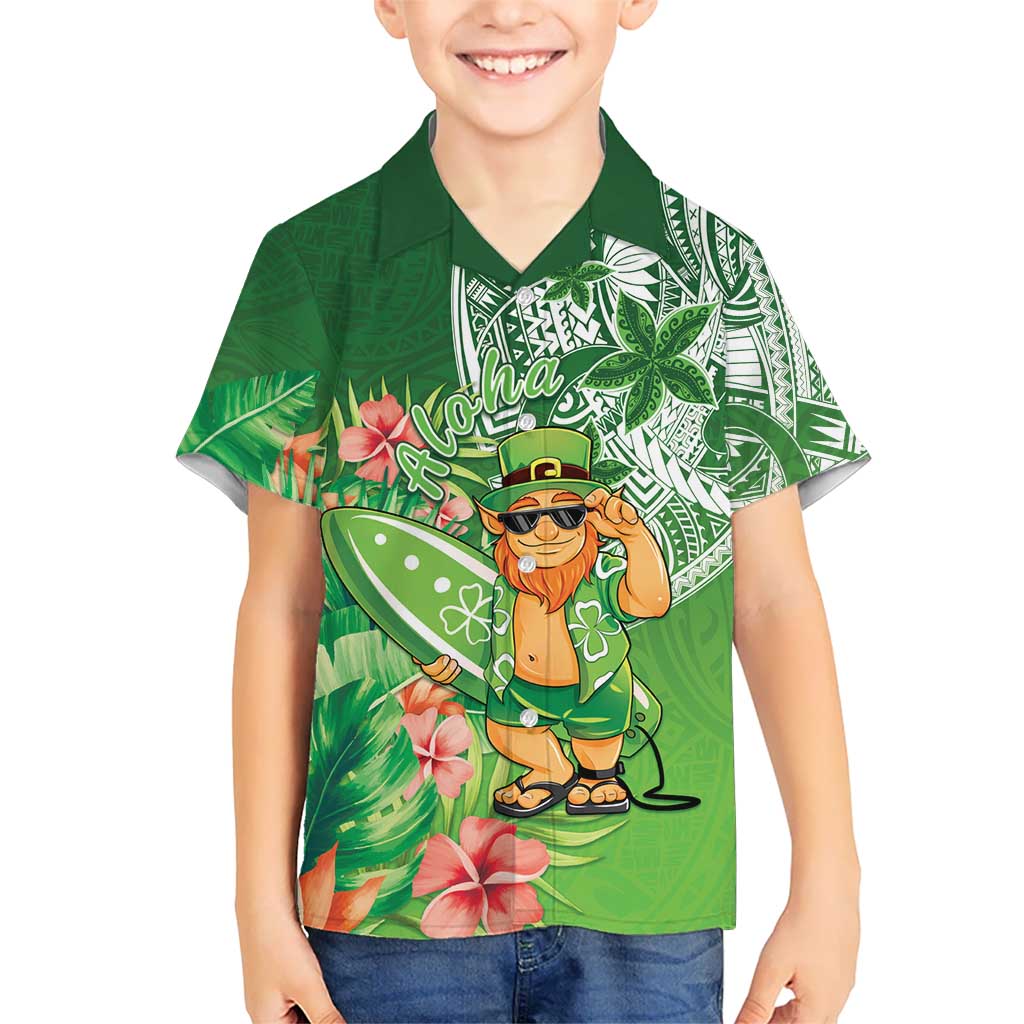 Aloha Hawaii St Patrick's Day Family Matching Off Shoulder Short Dress and Hawaiian Shirt Polynesian Style