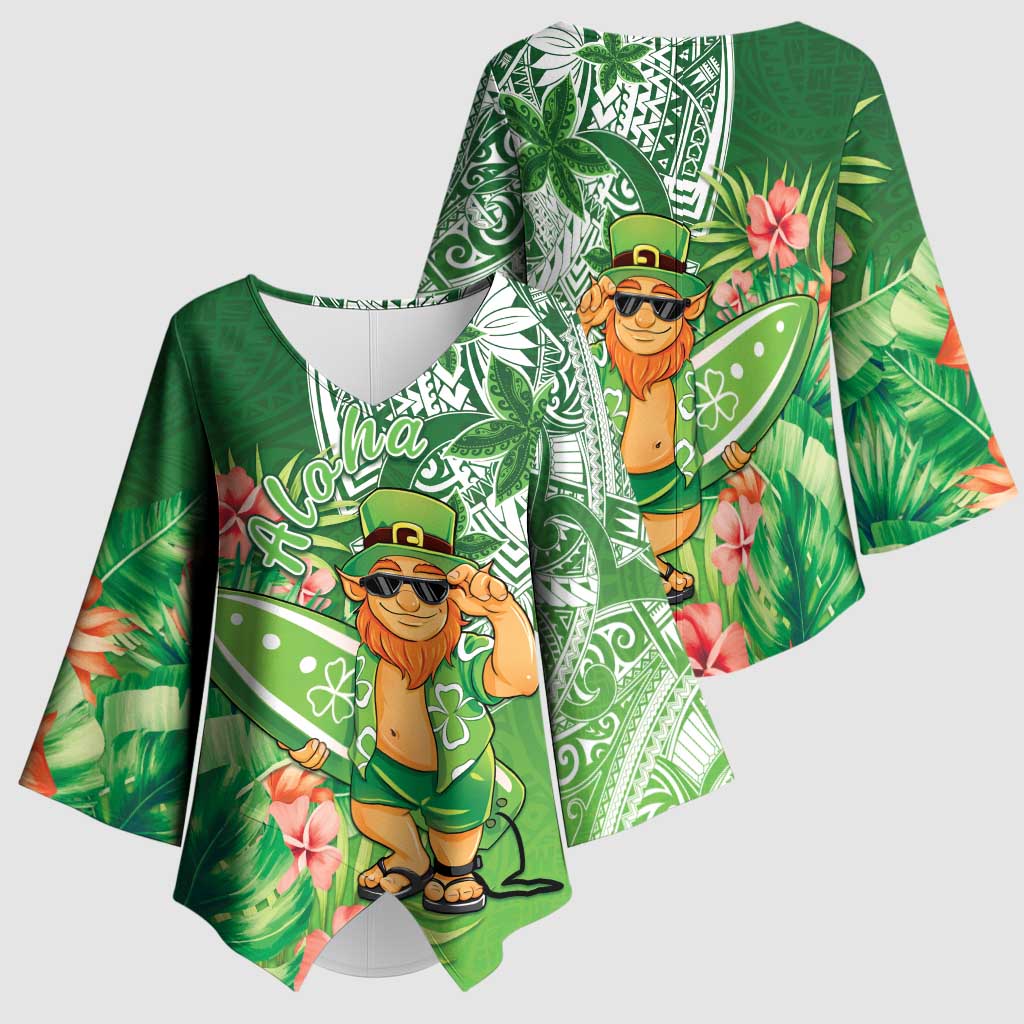 Aloha Hawaii St Patrick's Day Kimono Sleeve Blouse Polynesian Style