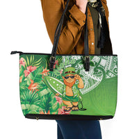 Aloha Hawaii St Patrick's Day Leather Tote Bag Polynesian Style
