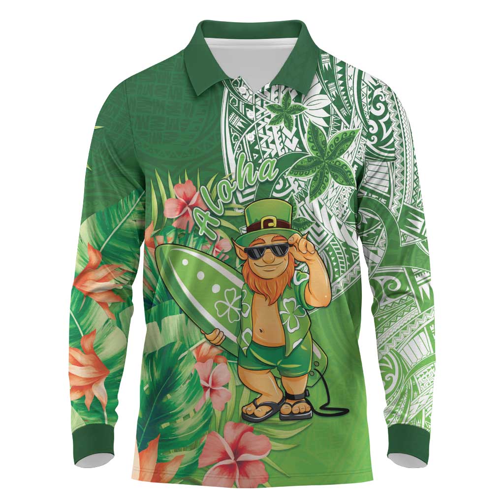 Aloha Hawaii St Patrick's Day Long Sleeve Polo Shirt Polynesian Style