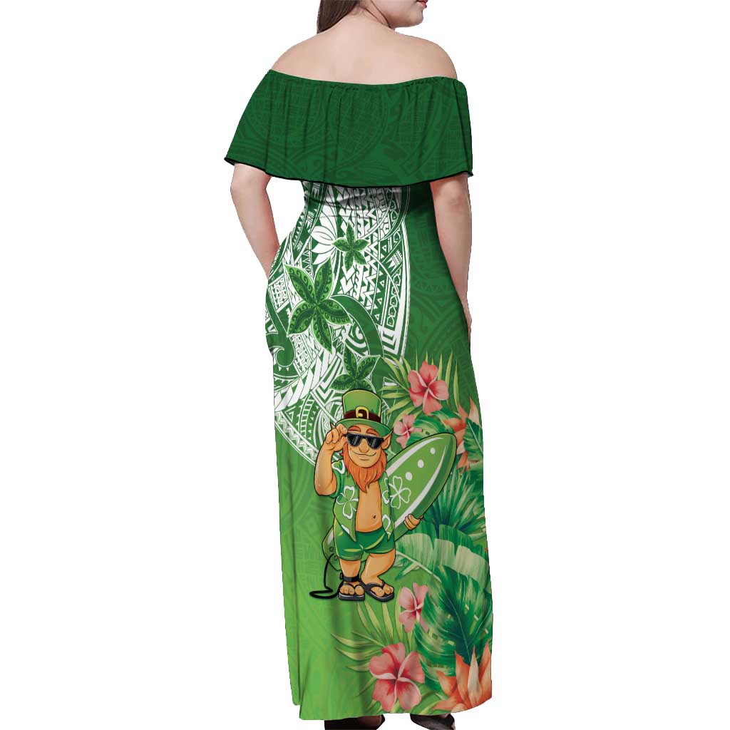 Aloha Hawaii St Patrick's Day Off Shoulder Maxi Dress Polynesian Style