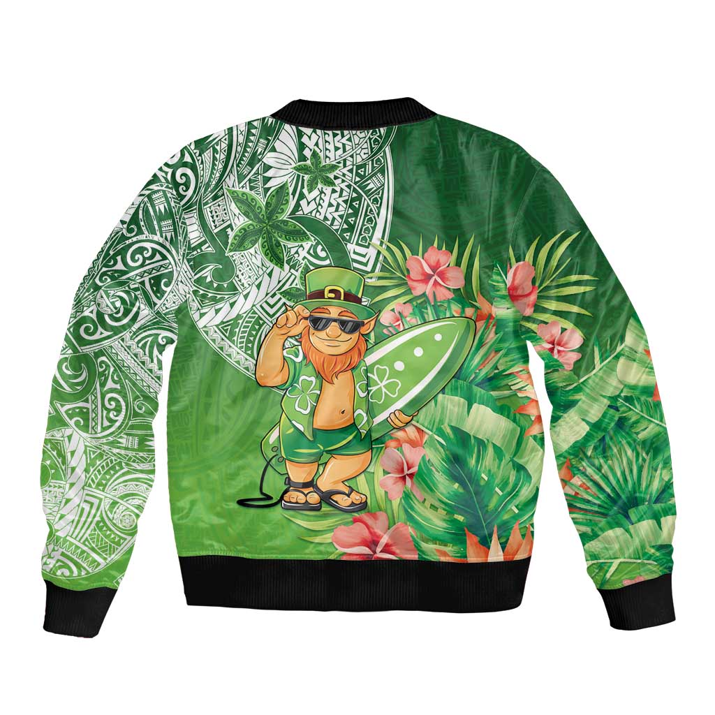 Aloha Hawaii St Patrick's Day Sleeve Zip Bomber Jacket Polynesian Style
