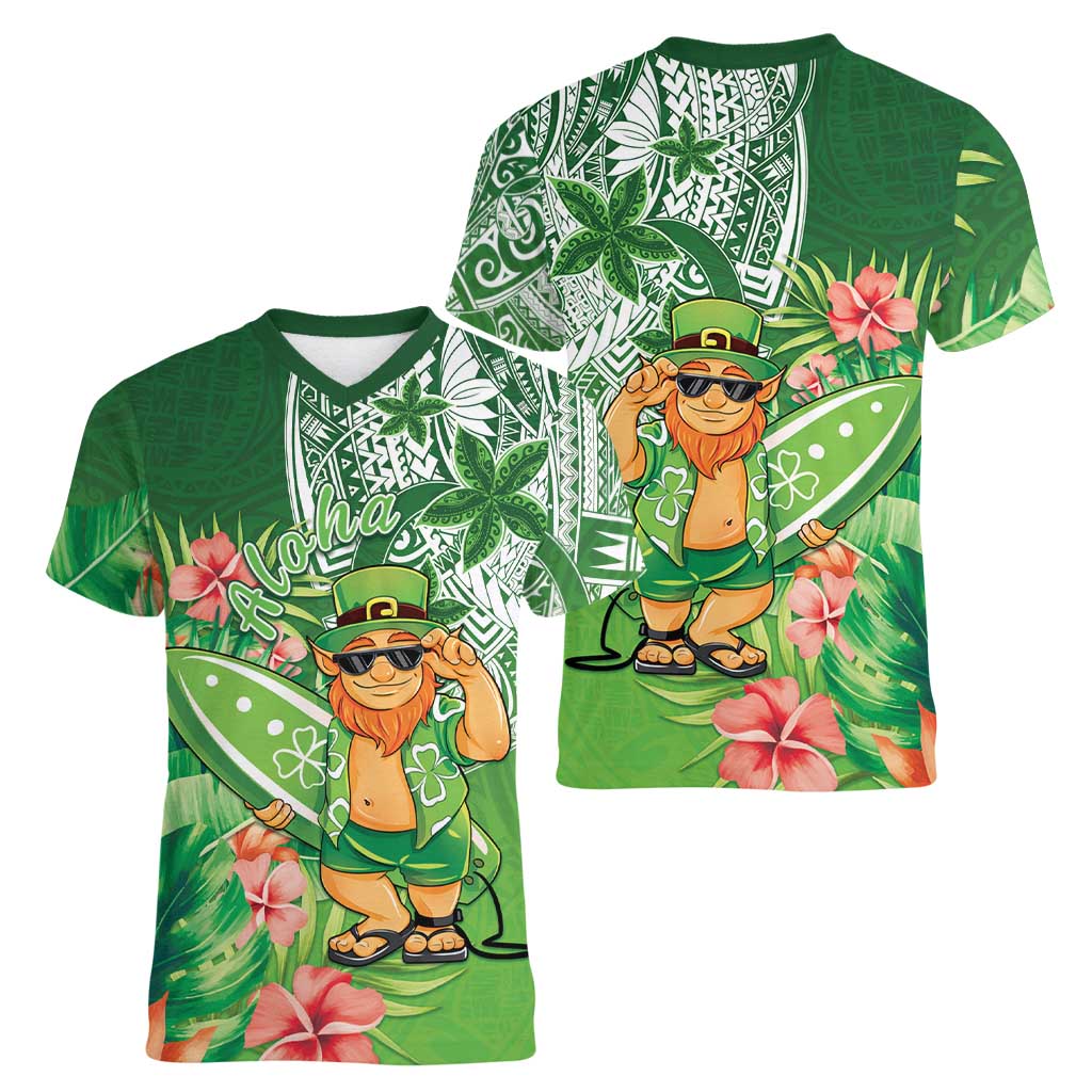 Aloha Hawaii St Patrick's Day Women V-Neck T-Shirt Polynesian Style