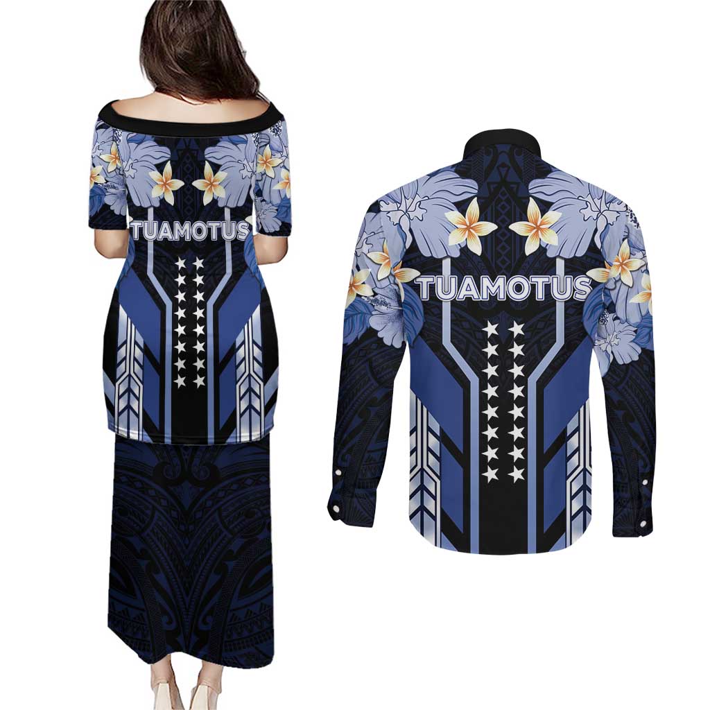French Polynesia Tuamotu Archipelago Couples Matching Puletasi and Long Sleeve Button Shirt Polynesian Pattern Unique Style