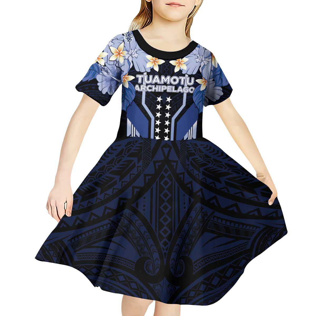 French Polynesia Tuamotu Archipelago Kid Short Sleeve Dress Polynesian Pattern Unique Style