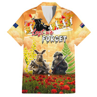 Australia And New Zealand ANZAC Day Family Matching Off Shoulder Maxi Dress and Hawaiian Shirt Kangaroo And Kiwi Bird Soldiers Lest We Forget LT05 Dad's Shirt - Short Sleeve Yellow - Polynesian Pride