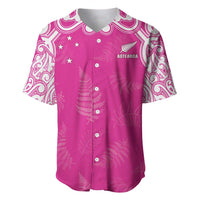 New Zealand Fern Women Rugby Custom Baseball Jersey Pink Maori Pattern