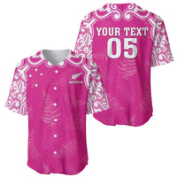 New Zealand Fern Women Rugby Custom Baseball Jersey Pink Maori Pattern