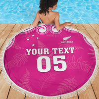New Zealand Fern Women Rugby Custom Beach Blanket Pink Maori Pattern