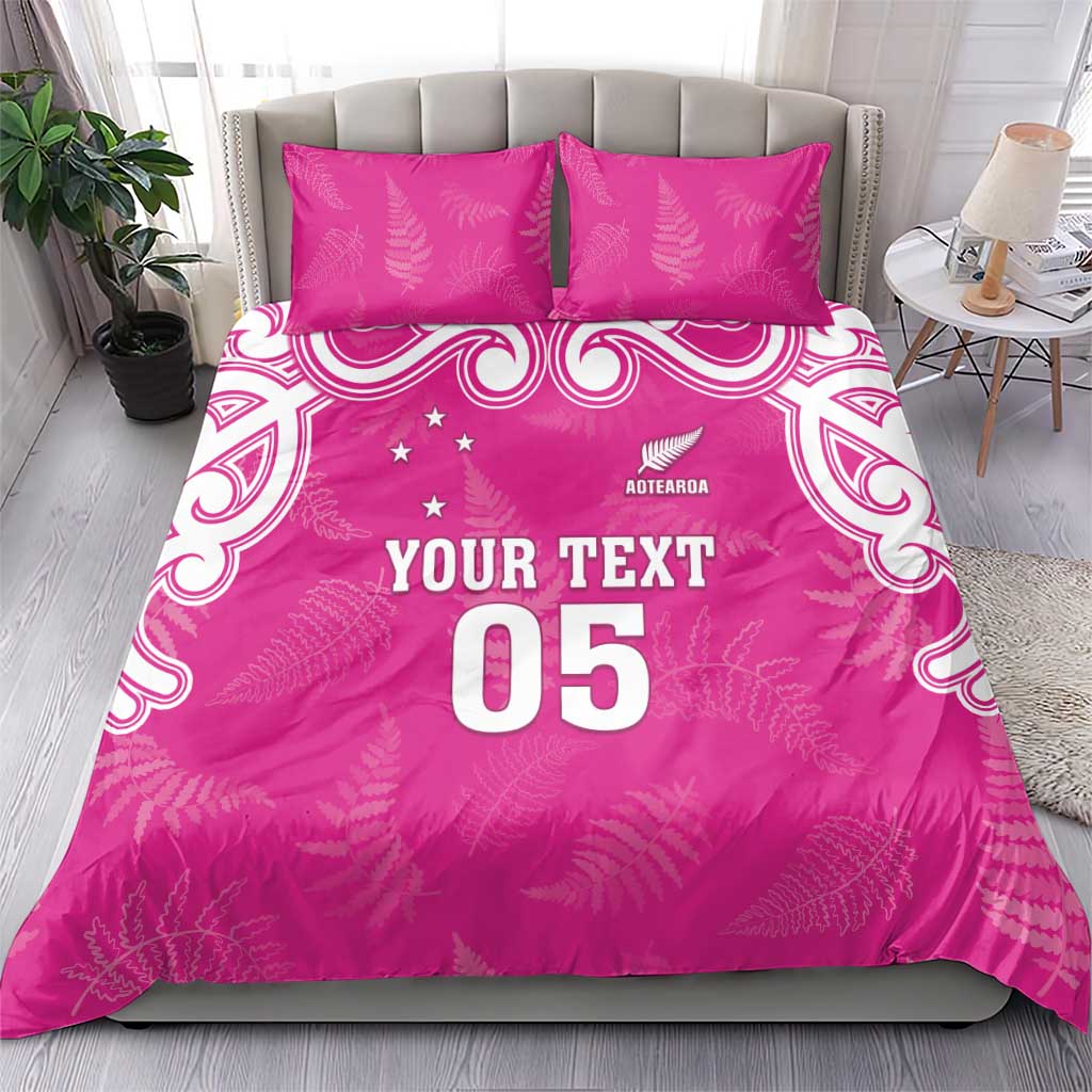 New Zealand Fern Women Rugby Custom Bedding Set Pink Maori Pattern