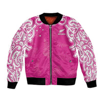 New Zealand Fern Women Rugby Custom Bomber Jacket Pink Maori Pattern