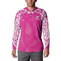 New Zealand Fern Women Rugby Custom Button Sweatshirt Pink Maori Pattern