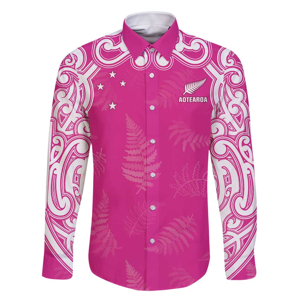 New Zealand Fern Women Rugby Custom Family Matching Mermaid Dress and Hawaiian Shirt Pink Maori Pattern