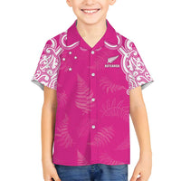 New Zealand Fern Women Rugby Custom Family Matching Puletasi and Hawaiian Shirt Pink Maori Pattern