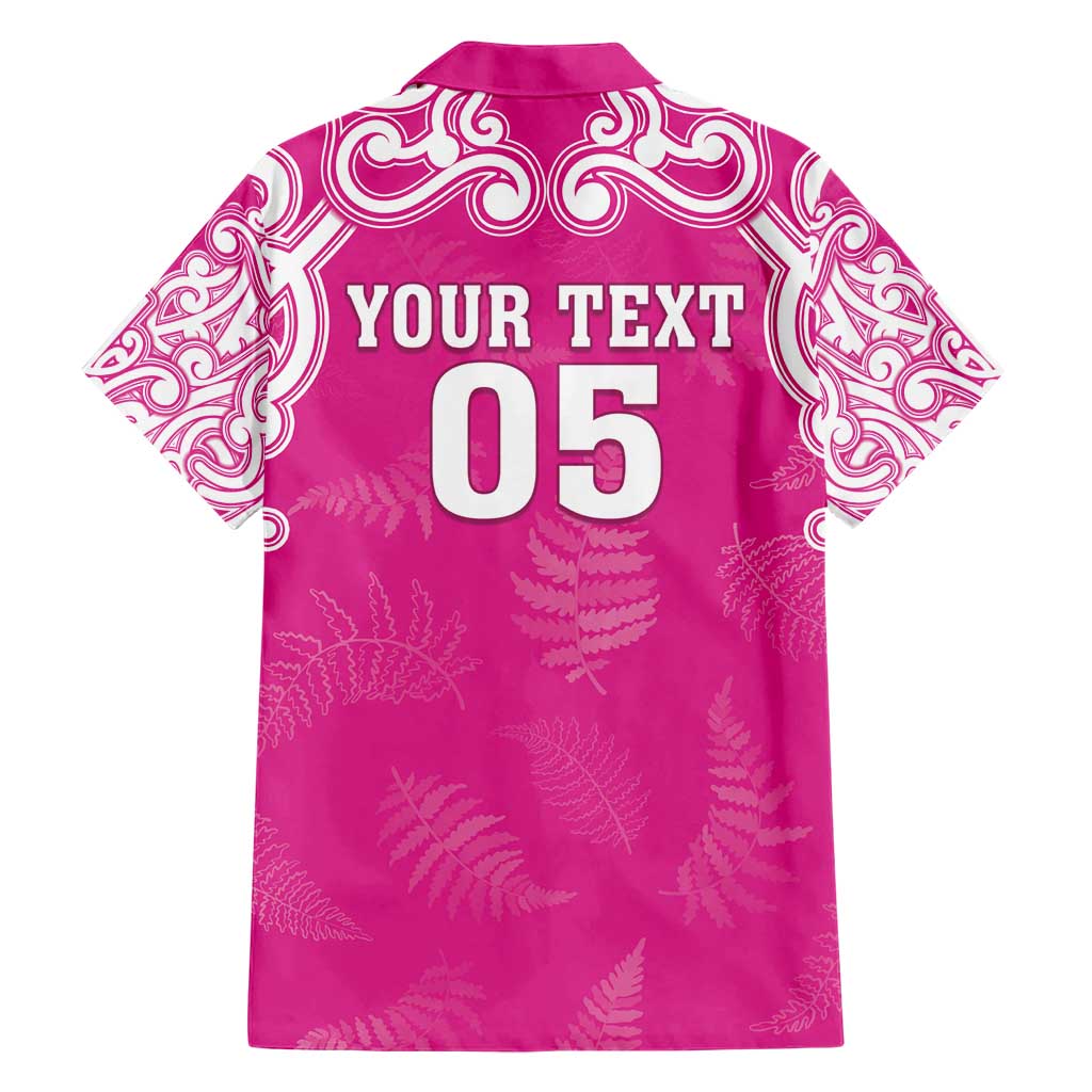 New Zealand Fern Women Rugby Custom Family Matching Short Sleeve Bodycon Dress and Hawaiian Shirt Pink Maori Pattern