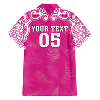 New Zealand Fern Women Rugby Custom Family Matching Short Sleeve Bodycon Dress and Hawaiian Shirt Pink Maori Pattern