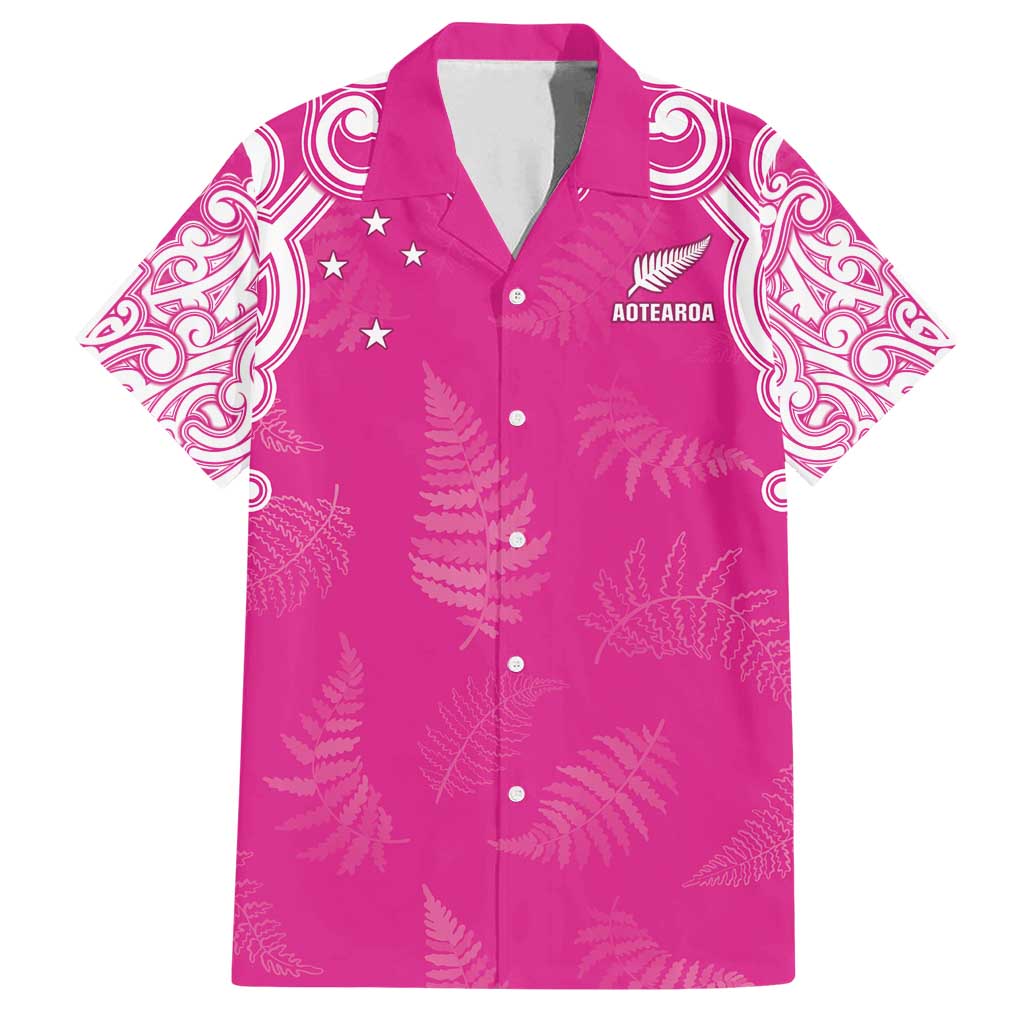 New Zealand Fern Women Rugby Custom Family Matching Tank Maxi Dress and Hawaiian Shirt Pink Maori Pattern