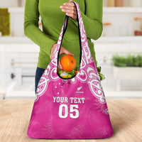 New Zealand Fern Women Rugby Custom Grocery Bag Pink Maori Pattern