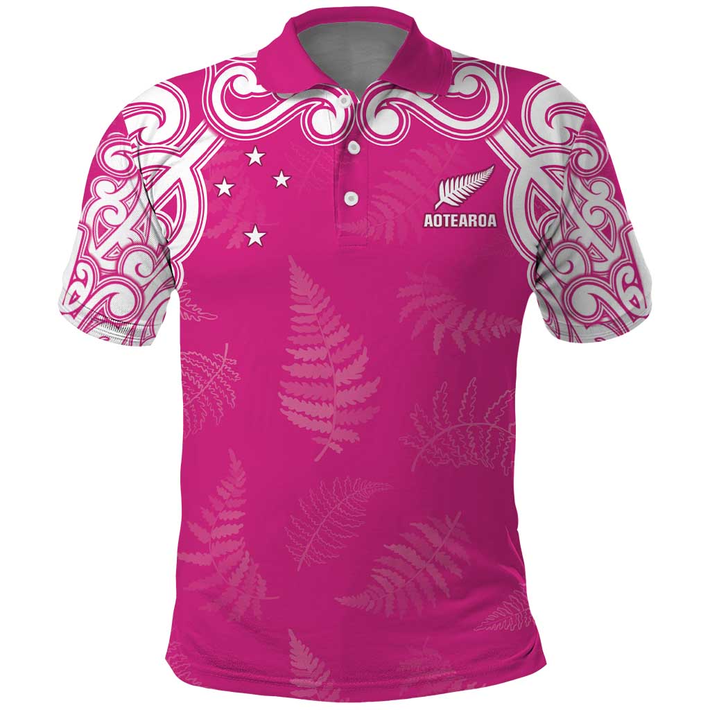 New Zealand Fern Women Rugby Custom Polo Shirt Pink Maori Pattern