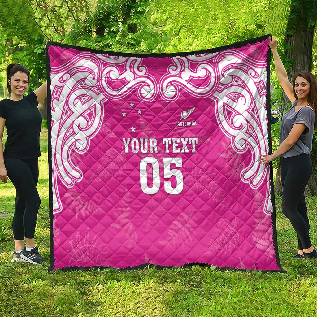 New Zealand Fern Women Rugby Custom Quilt Pink Maori Pattern