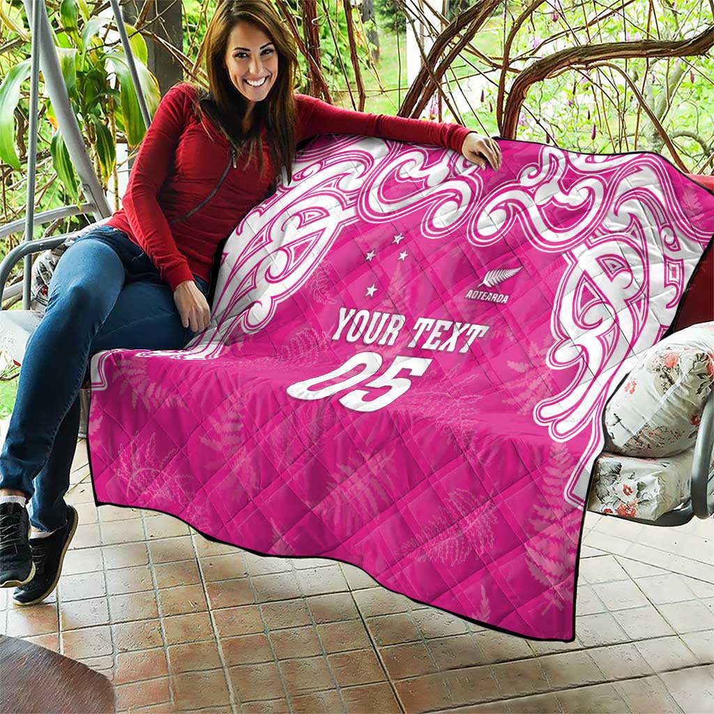 New Zealand Fern Women Rugby Custom Quilt Pink Maori Pattern