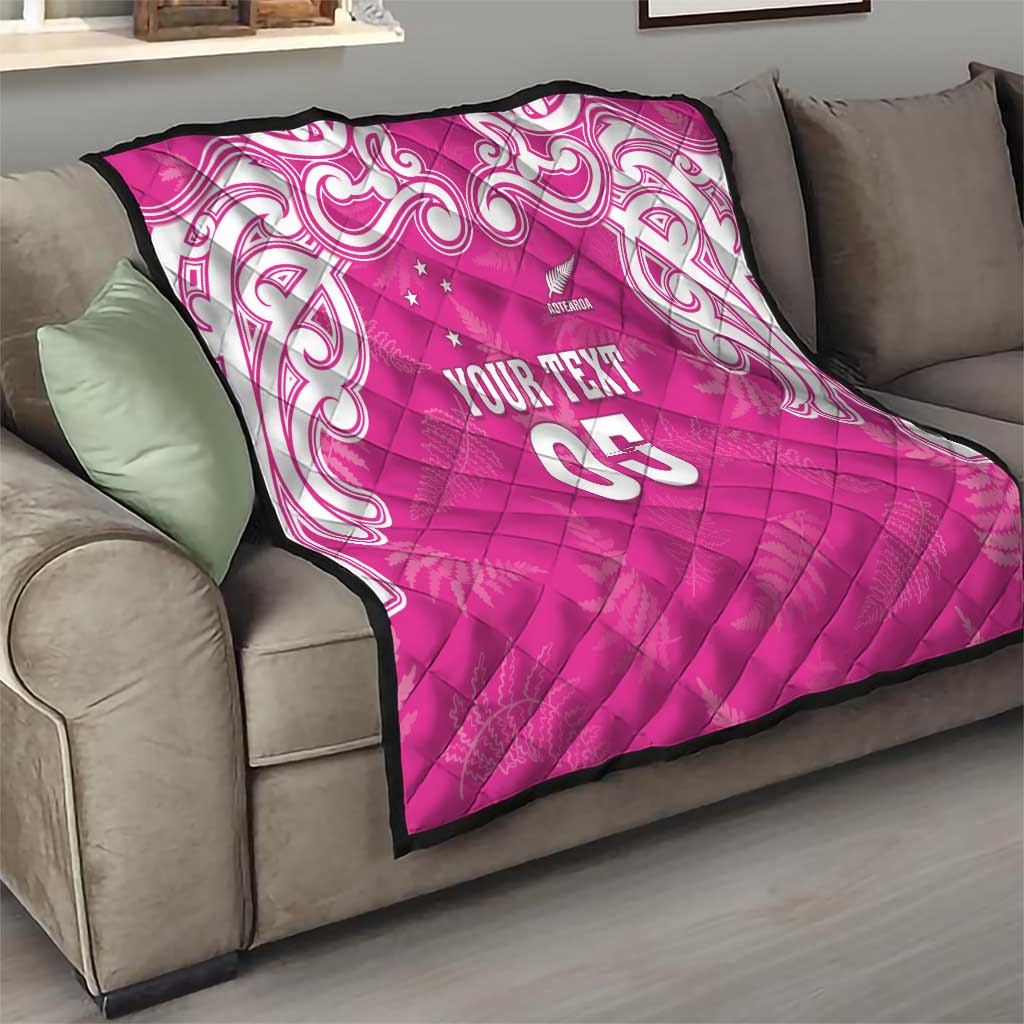 New Zealand Fern Women Rugby Custom Quilt Pink Maori Pattern