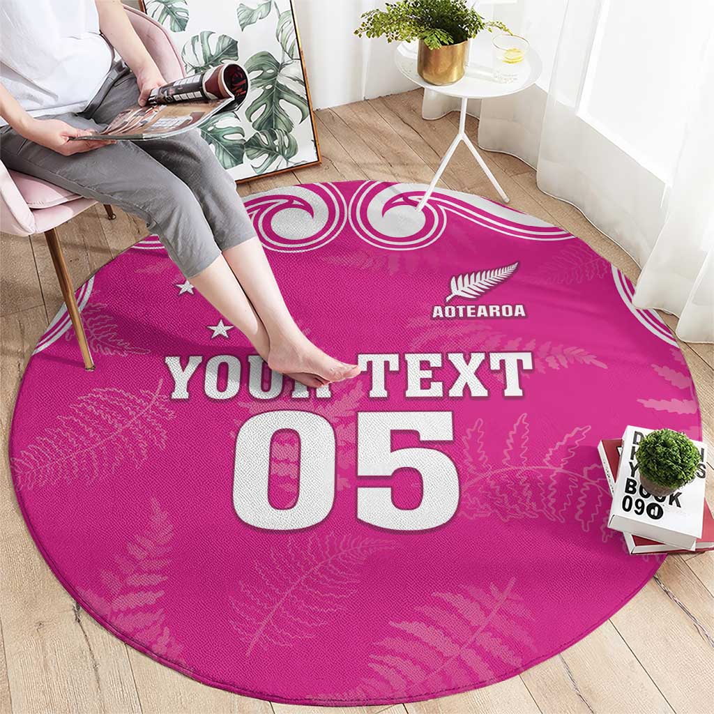 New Zealand Fern Women Rugby Custom Round Carpet Pink Maori Pattern