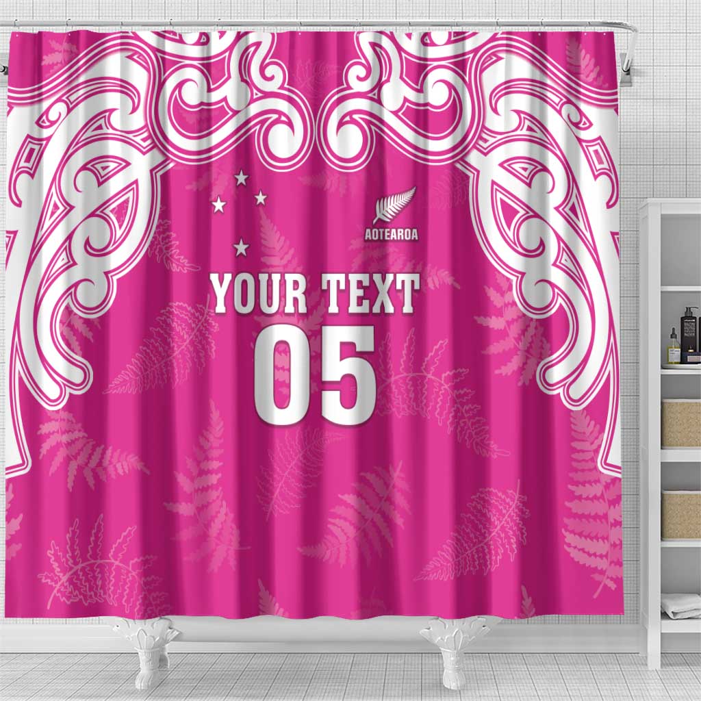 New Zealand Fern Women Rugby Custom Shower Curtain Pink Maori Pattern