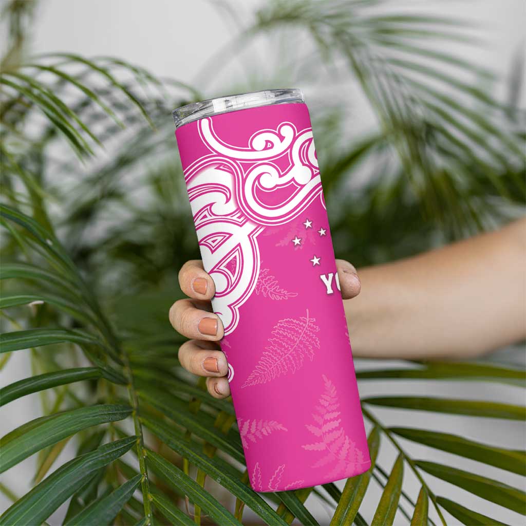 New Zealand Fern Women Rugby Custom Skinny Tumbler Pink Maori Pattern