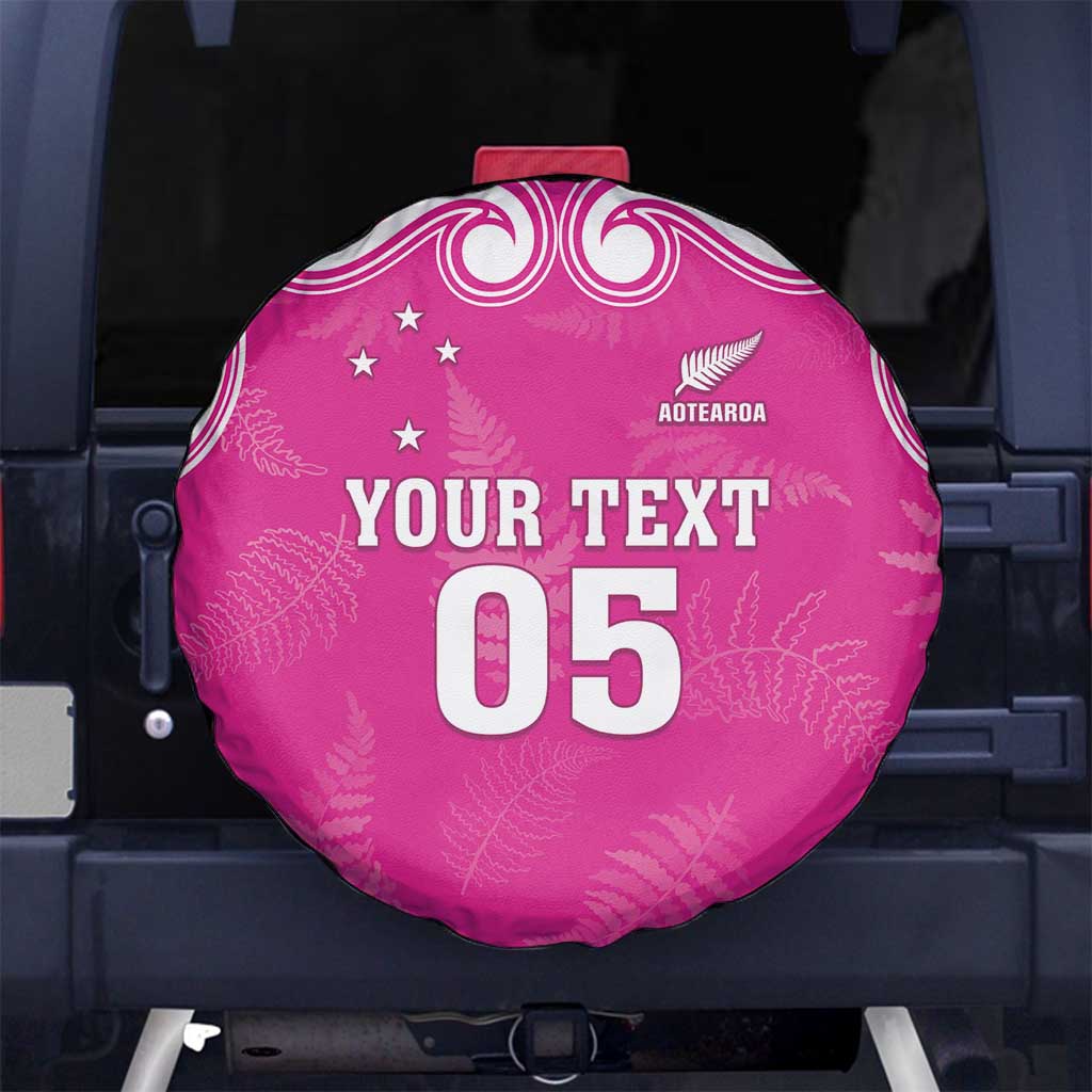 New Zealand Fern Women Rugby Custom Spare Tire Cover Pink Maori Pattern