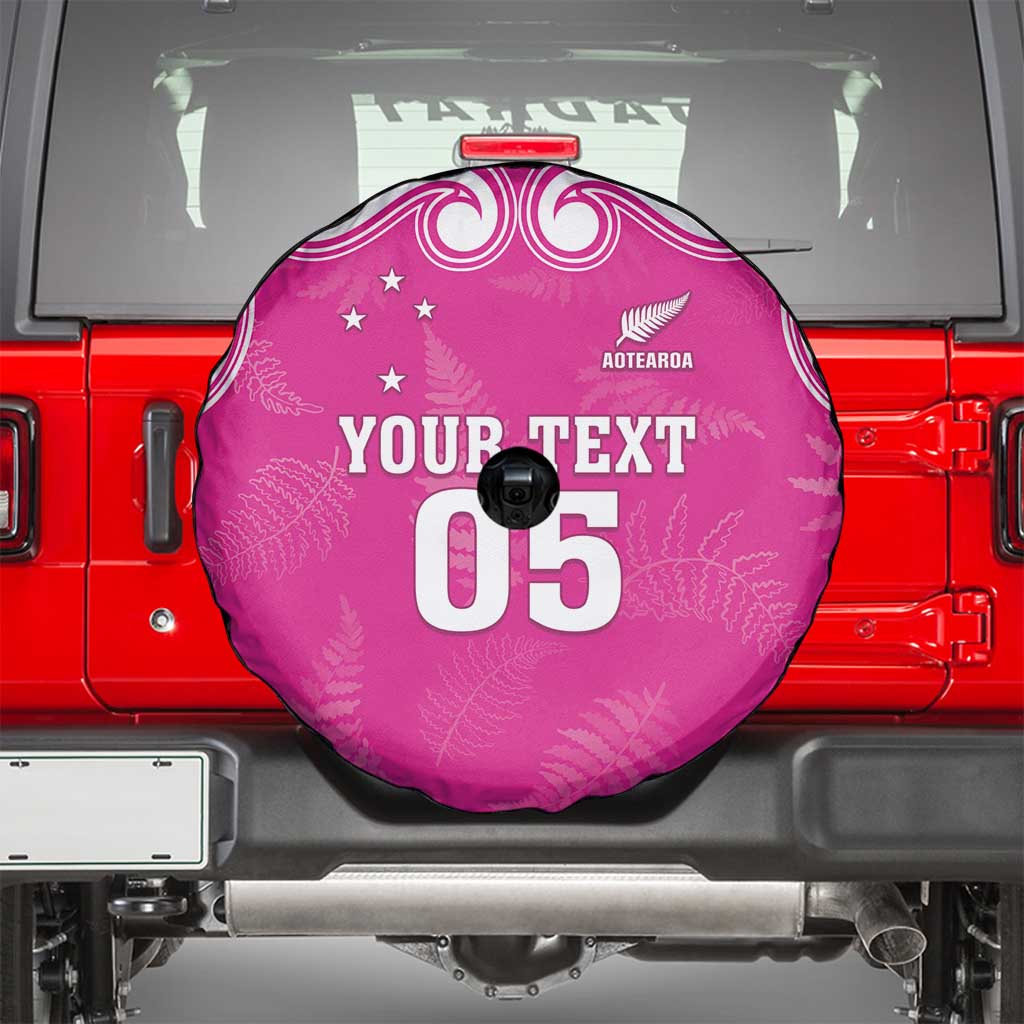 New Zealand Fern Women Rugby Custom Spare Tire Cover Pink Maori Pattern