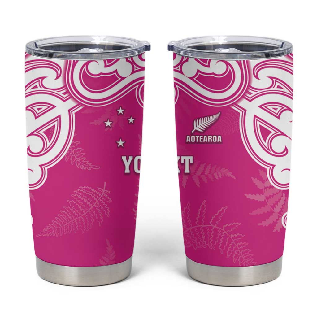 New Zealand Fern Women Rugby Custom Tumbler Cup Pink Maori Pattern
