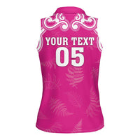 New Zealand Fern Women Rugby Custom Women Sleeveless Polo Shirt Pink Maori Pattern
