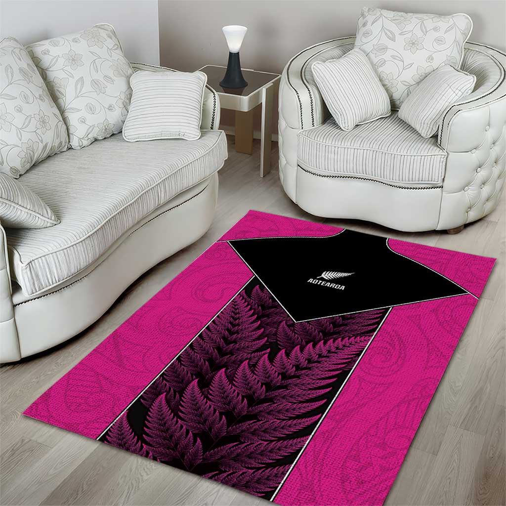 New Zealand Fern Rugby Area Rug Pink Maori Pattern