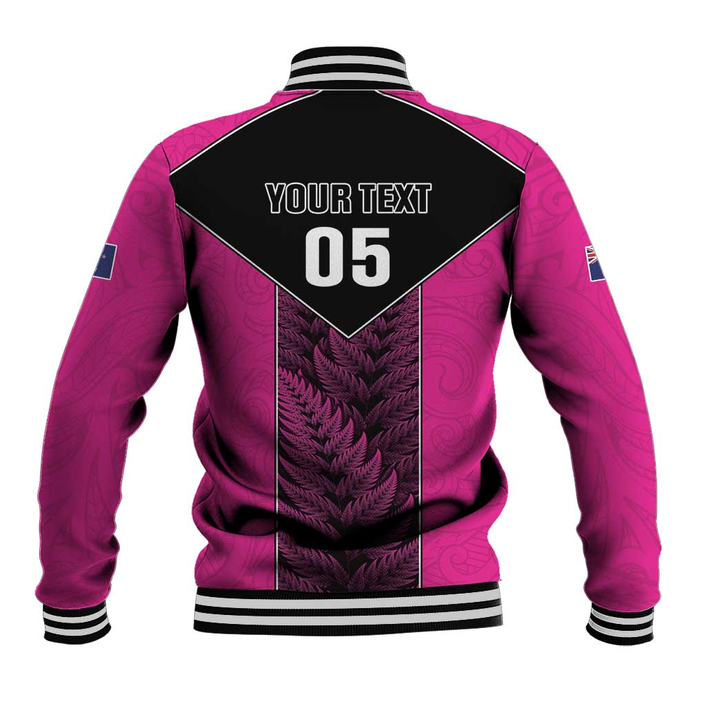 New Zealand Fern Rugby Custom Baseball Jacket Pink Maori Pattern