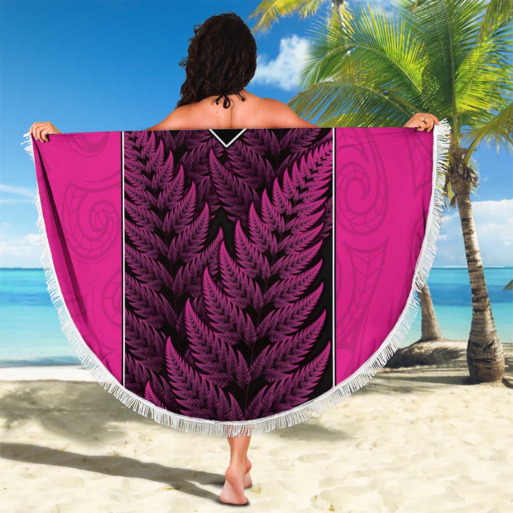 New Zealand Fern Rugby Beach Blanket Pink Maori Pattern